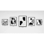Set 5 Cuadros Living Escalera Pasillo Abstracto Blanco Negro Marco Negro