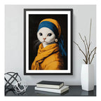 Cuadro Gato La Joven De La Perla Mascota Arte Decoracion Marco Negro
