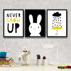 Set 3 Cuadros Conejo Frase Decoracion Dormitorio Infantil Marco Negro