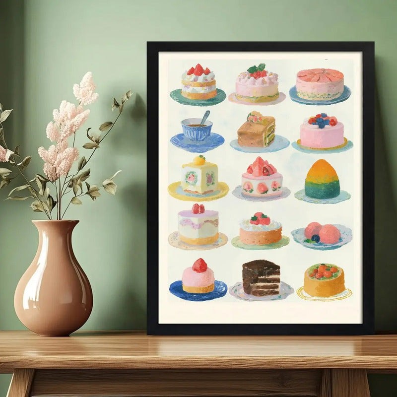 Cuadro Colección De Dulces Y Pasteles Arte Bake Chef Cocina Marco Negro