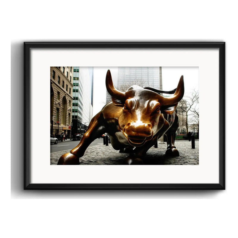Cuadro Toro Wall Street Charging Bull 53x43cm Con Paspartú Marco Negro