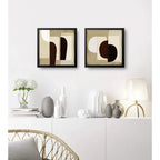 Set 2 Cuadros Dormitorio Living Boho Abstracto Tonos Beige Marco Negro