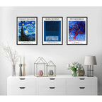 Set 3 Cuadros Van Gogh Mark Rothko Piet Mondrian Arte Azul La Noche Estrellada Blue White El Árbol Rojo Con Marco Negro