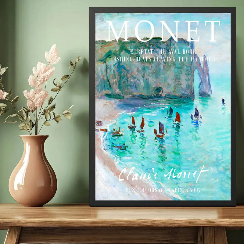 Cuadro Dormitorio Living Claude Monet Barcos Pesca Puerto Marco Negro