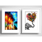 Set 2 Cuadros Elefante Flores Amor Pareja Decor Con Paspartú