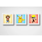 Set 3 Cuadros Naruto Pikachu Luffy Pop Art Pokemon One Piece