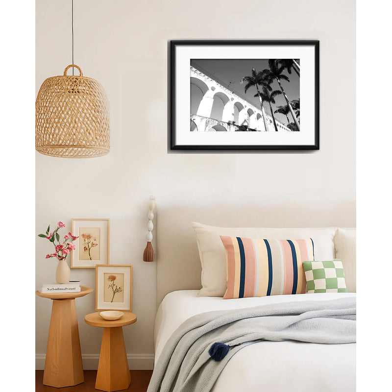 Cuadro Rio De Janeiro Blanco Y Negro B6 53x43cm Con Paspartú Arcos Da Lapa Con Marco Negro