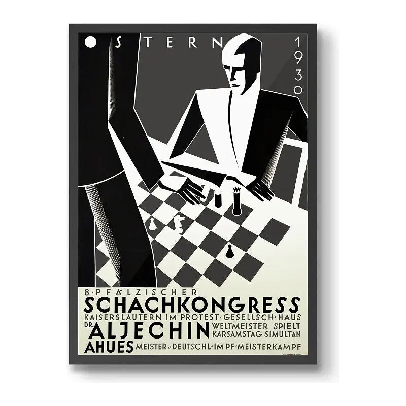 Cuadro Ajedrez Adolf Stern 1930 Alemania Vintage Retro Decor Marco Negro