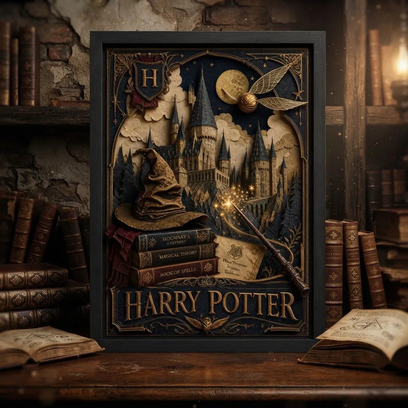 Cuadro Harry Potter Hogwarts Pelicula Cine Arte Efecto 3d Marco Negro