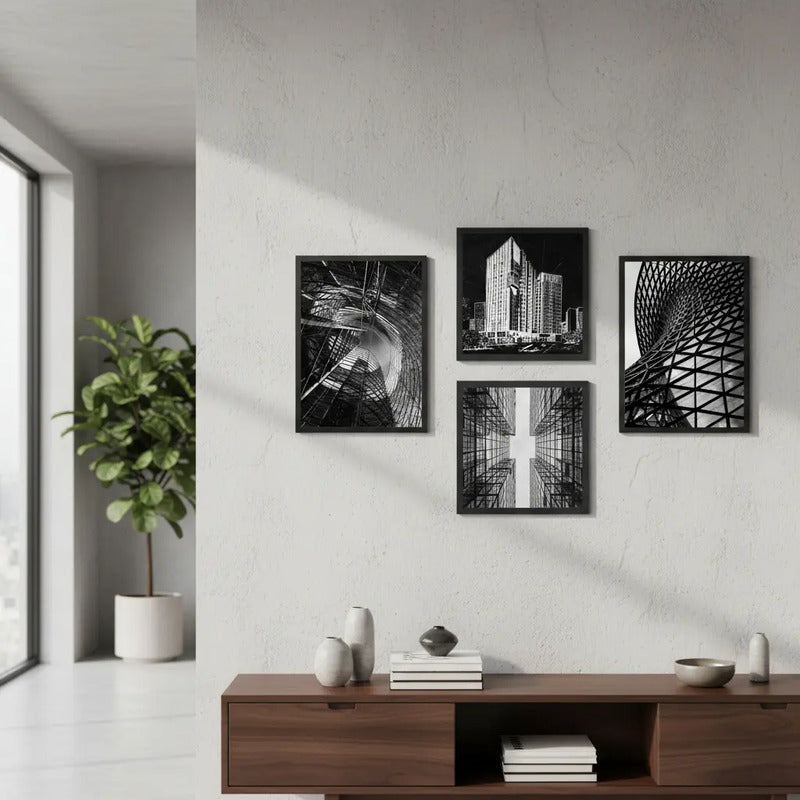 Wall 4 Cuadros Para Estudio Oficina Empresa Decoracion Arquitectura Moderna Con Marco Negro