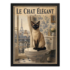 Cuadro Baño Le Chat Elegant Gato Paris Perfume Retro Arte Marco Negro