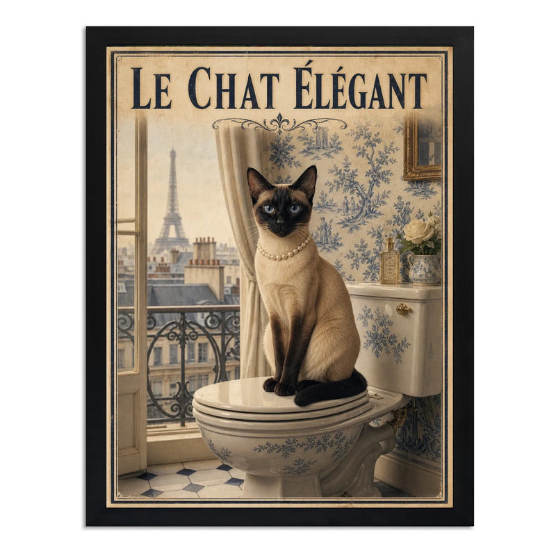 Cuadro Baño Le Chat Elegant Gato Paris Perfume Retro Arte Marco Negro
