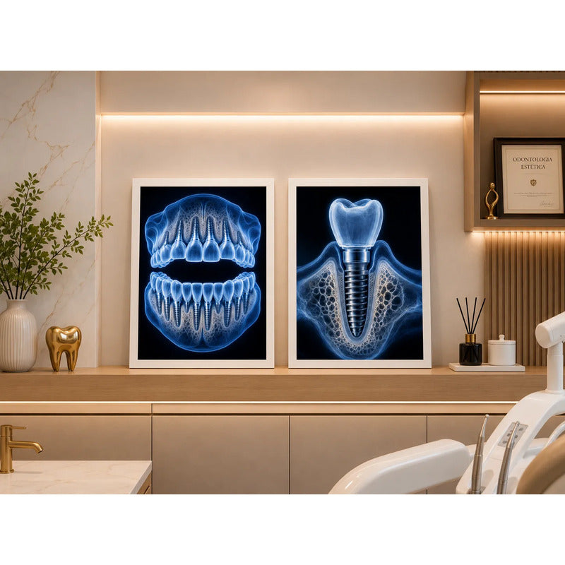 Set 2 Cuadros Temática Odontológica Dentista Consultorio Br2 Marco Blanco