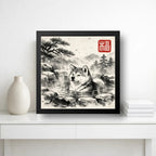 Cuadro Akita Shiba Inu Perro Bano Arte Japones Coleccion Marco Negro
