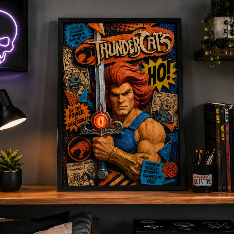 Cuadro Thundercats Felinos Extraterrestres Serie Efecto 3d Marco Negro