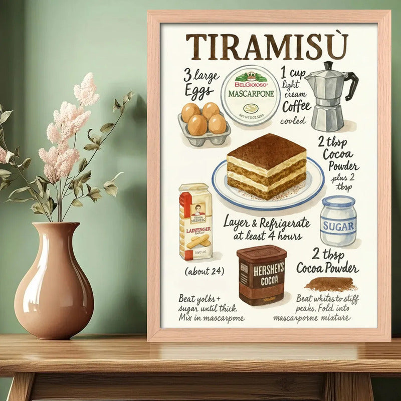 Cuadro Tiramisú Postre Italiano Receta Original Cocina Oak Marco Marrón Claro