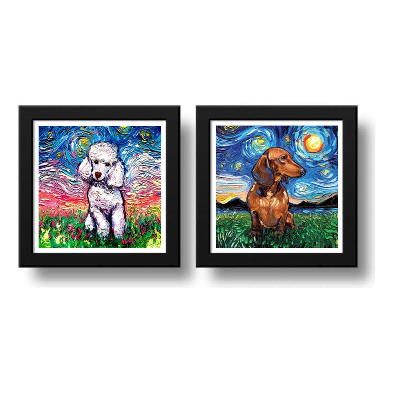 Set 2 Cuadros Perro Van Gogh Poodle Dachshund Decoracion