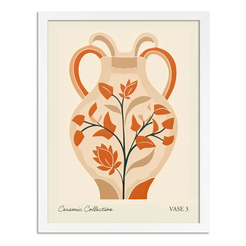 Cuadro Dormitorio Living Jarron Ceramica Flores Color Pastel Marco Blanco