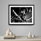 Cuadro Jimi Hendrix Blanco Y Negro Psicodélico Rock Guitarra Marco Negro