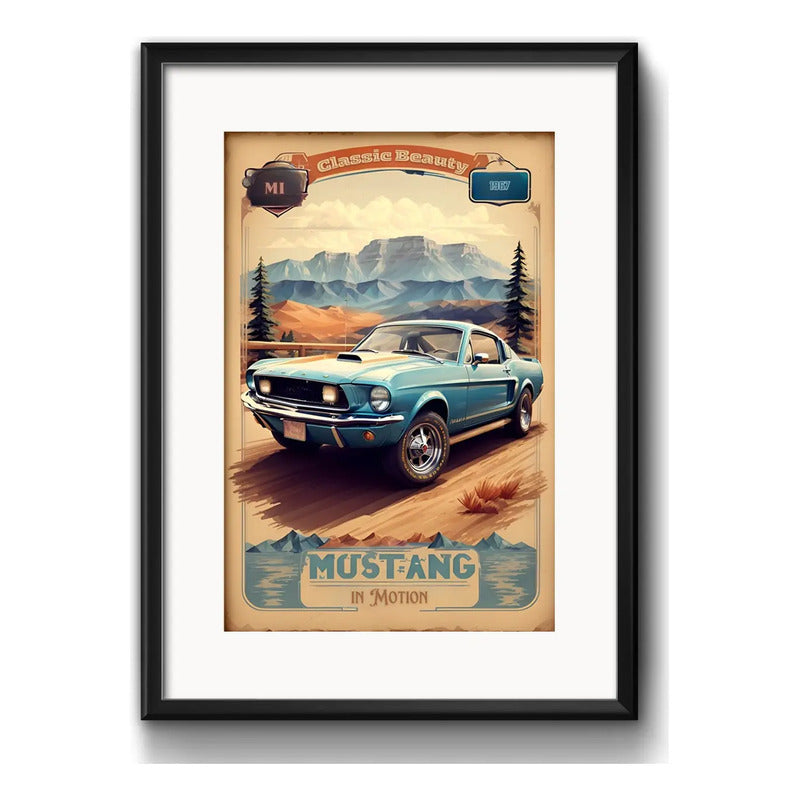 Cuadro Autos Antiguos Modelos Marcas Iconicas Con Paspartu Mustang Auto Vintage 2 Con Marco Negro