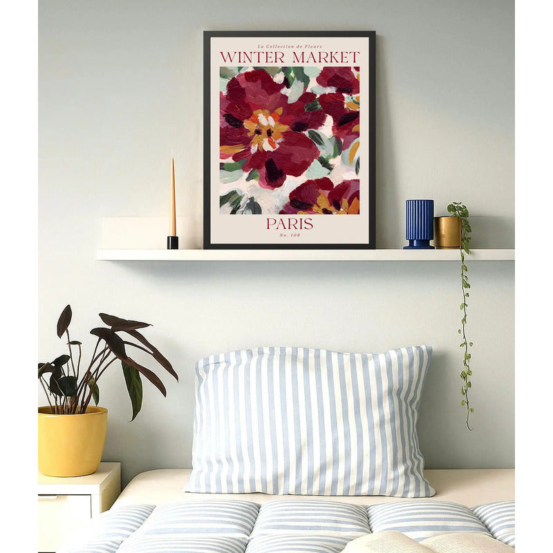 Cuadro Dormitorio Living Winter Market Paris Flores Arte Marco Negro