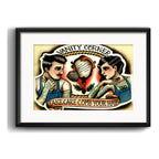 Cuadro Barbero Retro Tattoo Old School Barberia Paspartú Br3 Marco Negro