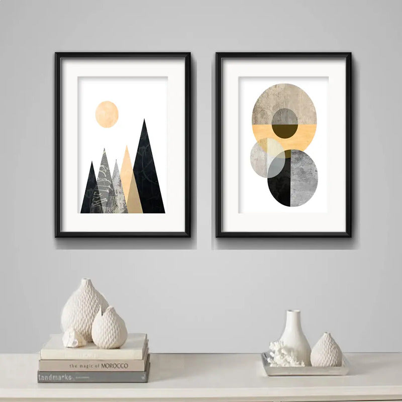 Set 2 Cuadros Geometrico Abstracto Escandinavo Arte Paspartu