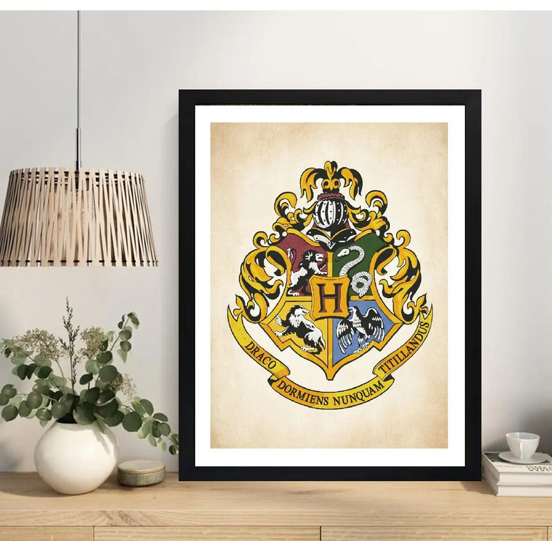 Cuadro Harry Potter Hogwarts Escudo Pelicula Cinema Arte Marco Negro
