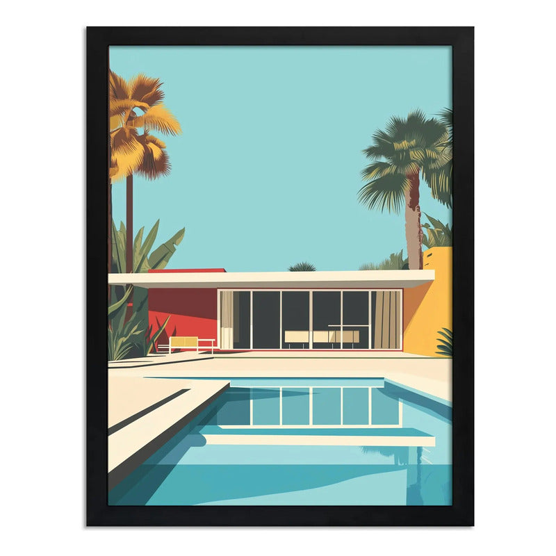 Cuadro Arquitectura Moderna Bauhaus Proyectos De Decoracion Casa Con Palmeras Estilo David Hockney Negro