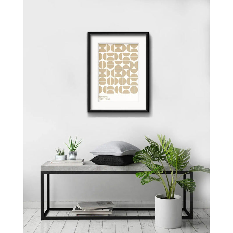 Cuadro Bauhaus Color Beige Nude Arte 53x43cm Con Paspartú Marco Negro