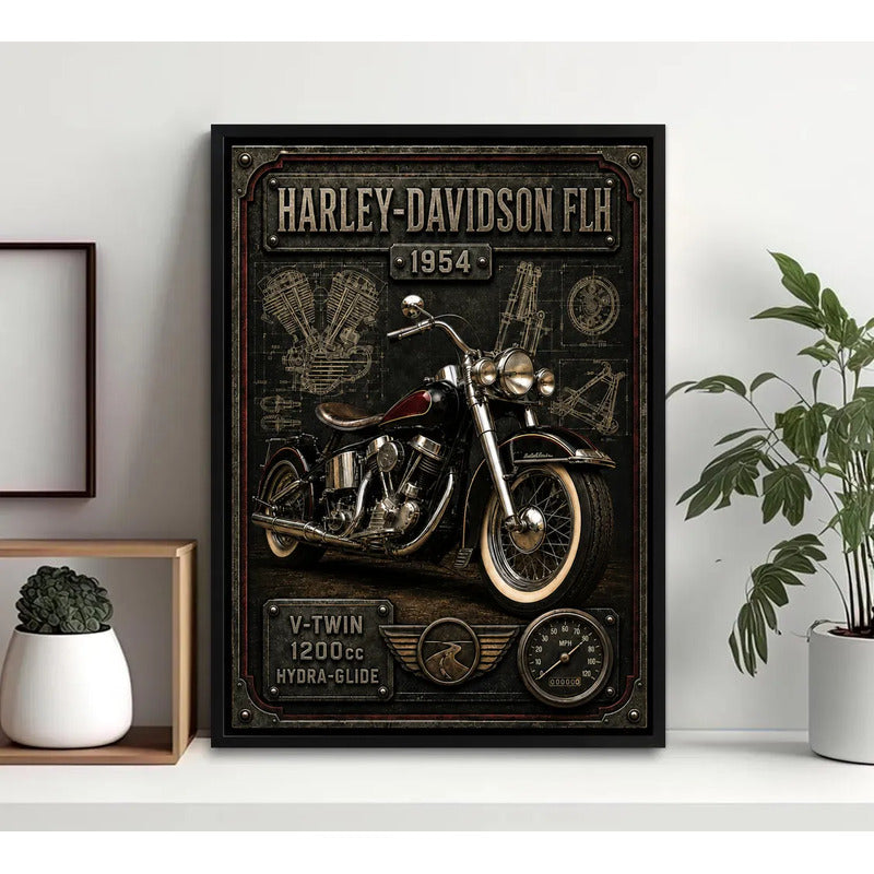 Cuadro Harley Davidson Moto Icónico Detalles Specs Efecto 3d Marco Negro
