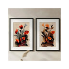 Set 2 Cuadros Flores Tulipanes Calidad Museo Con Paspartú Marco Negro