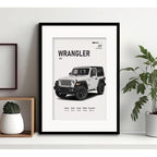 Cuadro Jeep Auto Modelos Vehículo Deportivo Con Paspartú Wrangler Con Marco Negro