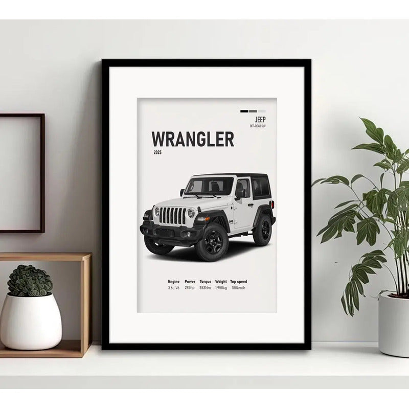 Cuadro Jeep Auto Modelos Vehículo Deportivo Con Paspartú Wrangler Con Marco Negro
