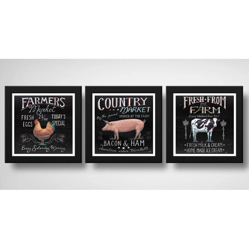 Set 3 Cuadros Cocina Gourmet Carnes Frases Vaca Pollo Cerdo