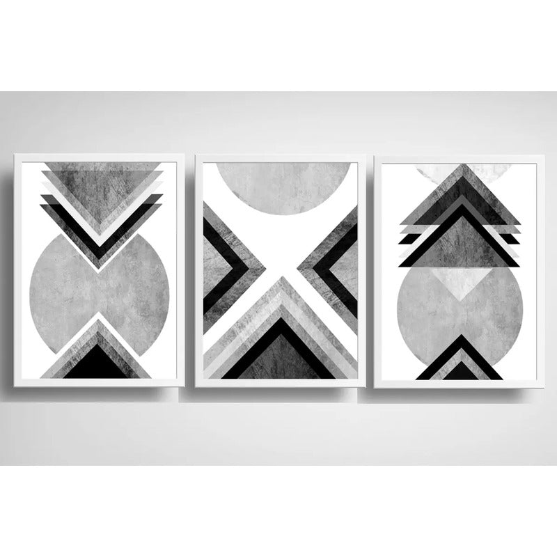 Set 3 Cuadros Geometrico Abstrato Escandinavo Blanco Y Negro