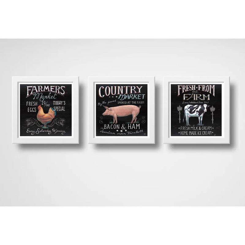 Set 3 Cuadros Cocina Gourmet Carnes Frases Vaca Pollo Cerdo