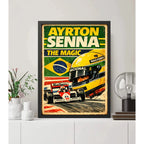 Cuadro Senna The Magic Piloto Auto Formula 1  Casco Retro Marco Negro