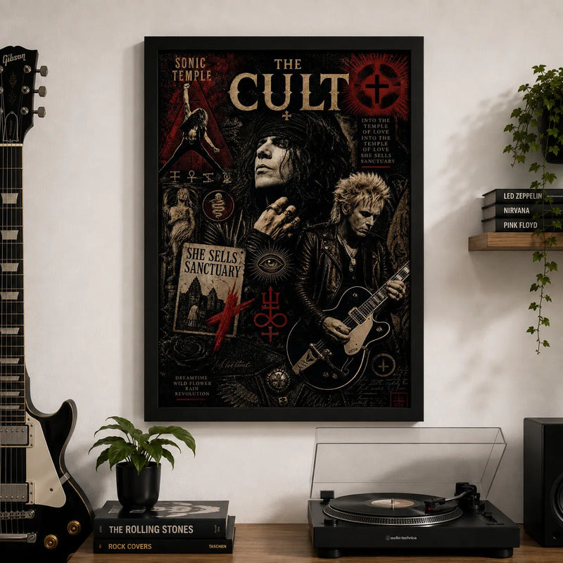 Cuadro The Cult Rock Gótico Album Sonic Temple Arte Vintage Marco Negro