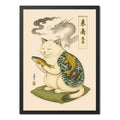 Cuadro Gato Arte Japonés Tattoo Dragon Pez Koi Decoracion Marco Negro