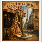 Cuadro Living Comedor Cocina Café Paris Jirafa 33x33cm Marco Blanco