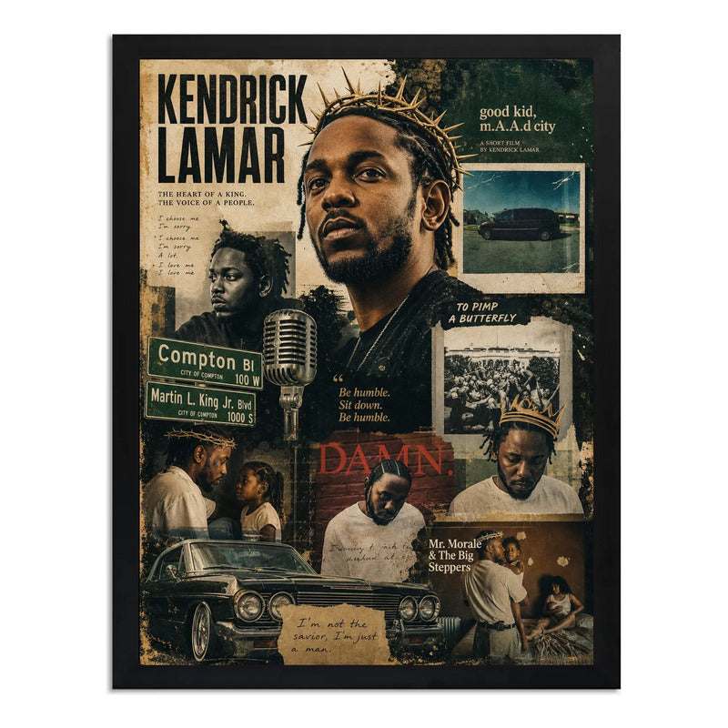 Cuadro Kendrick Lamar Rapero Rap Hip Hop Arte Vintage Marco Negro