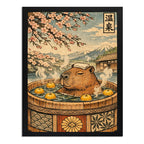 Cuadro Carpincho Banera Flores Cerezo Bano Japón Decoracion Marco Negro