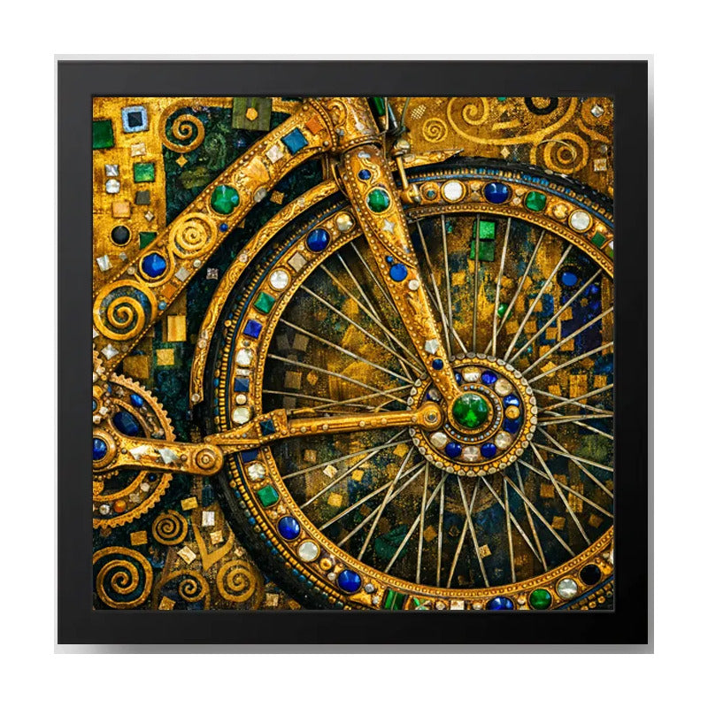 Cuadro Living Dormitorio Bicicleta Bizantino Dorado 33x33cm Marco Negro
