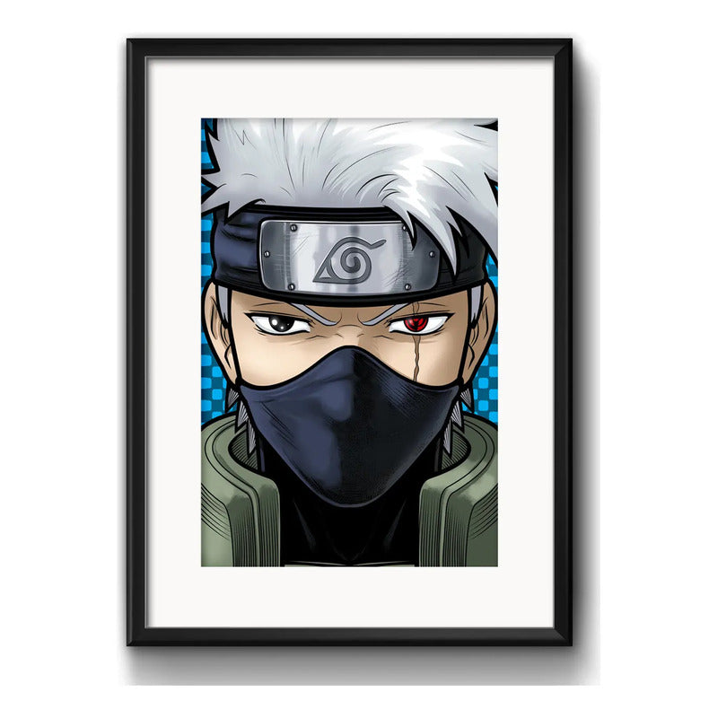 Cuadro Kakashi Hatake Pop Art Naruto Anime Con Paspartú Marco Negro