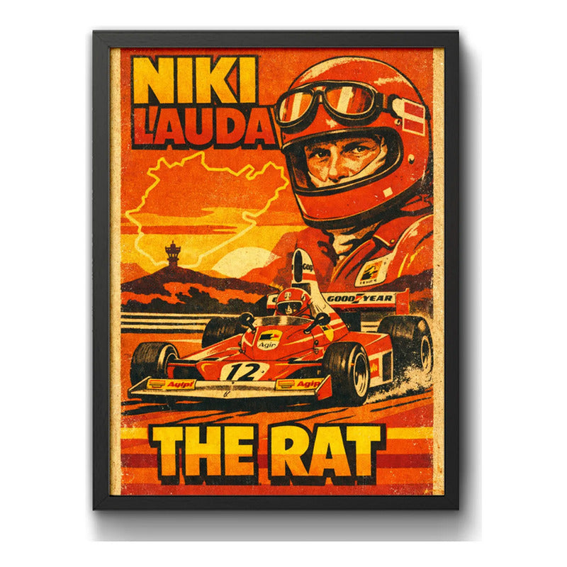Cuadro Niki Lauda The Rat Piloto Auto Formula 1 Arte Retro Marco Negro
