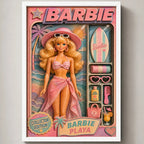 Cuadro Barbie Playa Beach Decoracion Dormitorio Muñeca Marco Blanco
