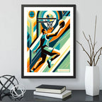 Cuadro Basket Baloncesto Jugador Pelota Club Gym Decoracion Pop Art Conqueror Con Marco Negro