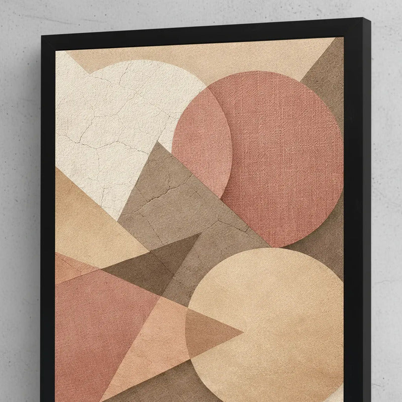 Cuadro Living Dormitorio Abstracto Geometrico Rosa Beige Marco Negro