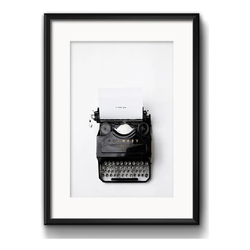 Cuadro Máquina De Escribir Retro Vintage Frase Con Paspartú Marco Negro